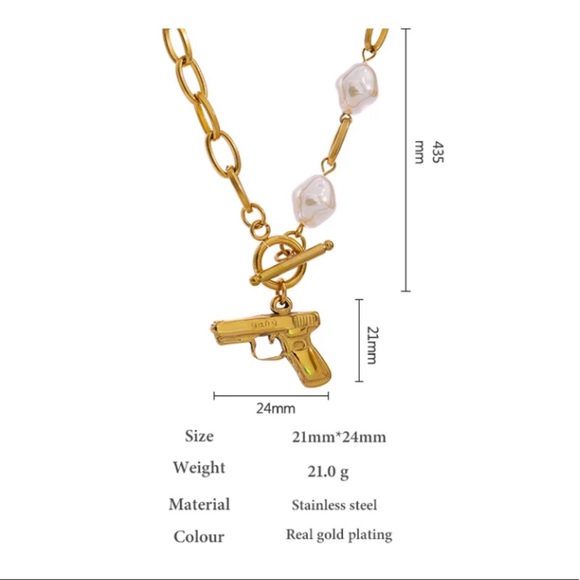 💛18K Gold plated Pearl gun necklace - Picture 3 of 6